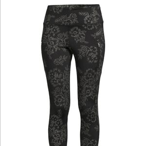 Avia Floral Pocket Leggings Women’s Large Black Purple Workout Yoga Pants